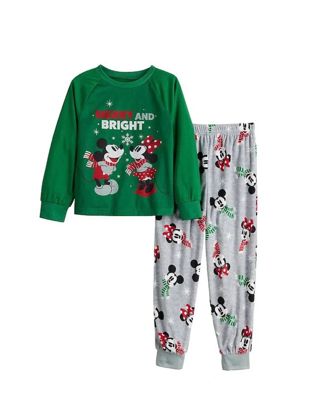 Disney Kids 'Merry and Bright' Green Mickey & Minnie Christmas Pajama Set - Size